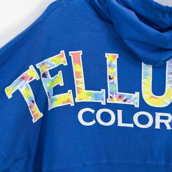 Spirit Jersey Shirt Tie Dye Hooded Cowl Neck Telluride Colorado Size Small Blue - Picture 7 of 16
